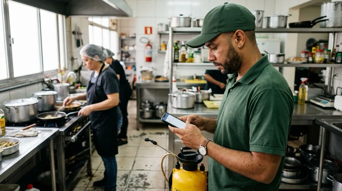 Work orders on the phone: The technician fills in the job sheet in the field, with photos, signature and GPS. Works offline.
